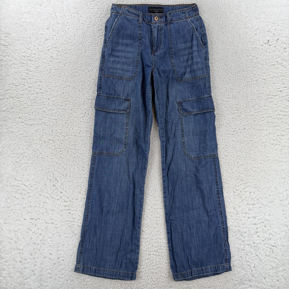 Sanctuary Cargo Straight Jeans Womens 24 Blue Medium Wash Mid Rise XP9201R4